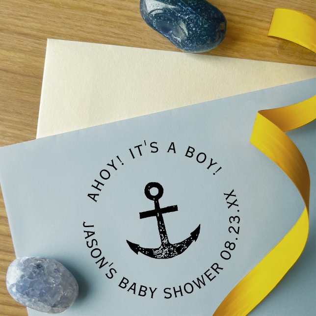 Ahoy! Anchor Nautical Blue Round Baby Dusche Permastempel (Von Creator hochgeladen)