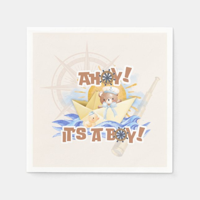 Ahoy! Baby Boy Showpapier Napkins Serviette (Vorderseite)