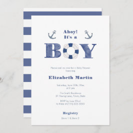 Ahoy! Baby-Dusche für Navy und White Nautical Boy Einladung