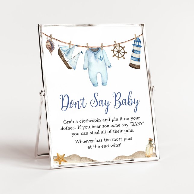 Ahoy Babydusche Nautical Sailor Sailor Say Baby Sa Poster (Nautical Ahoy Baby Shower Don't Say Baby Sign
)