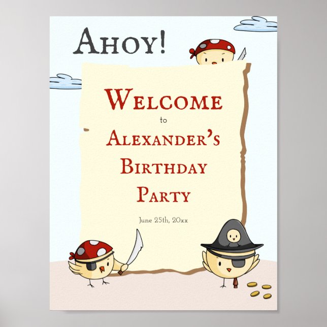 Ahoy Bird Pirate Thema Geburtstag Willkommen Poster (Vorne)