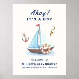 Ahoy Boy Nautical Sailboat Baby Dusche Willkommen Poster