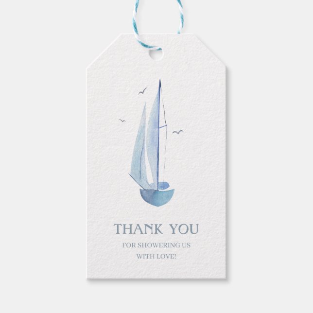 Ahoy Boy's Aquarelle Sailboat Books for Baby Danke Geschenkanhänger (Vorderseite)