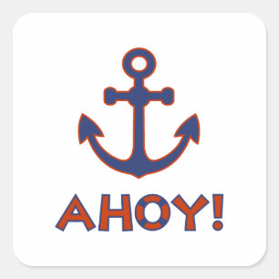 AHOY! Buoy + Ankerdesign Red+Blue Quadratischer Aufkleber