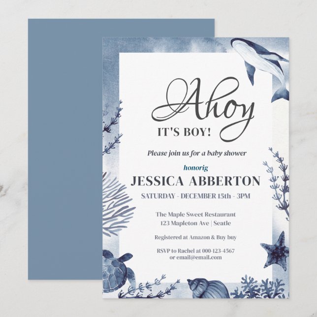 Ahoy, das ist ein Baby unter dem Meer Einladung (Vorne/Hinten)
