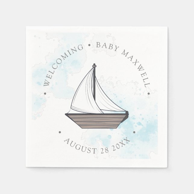 Ahoy! Das ist ein Junge! Baby Sailboat Baby Serviette (Vorderseite)