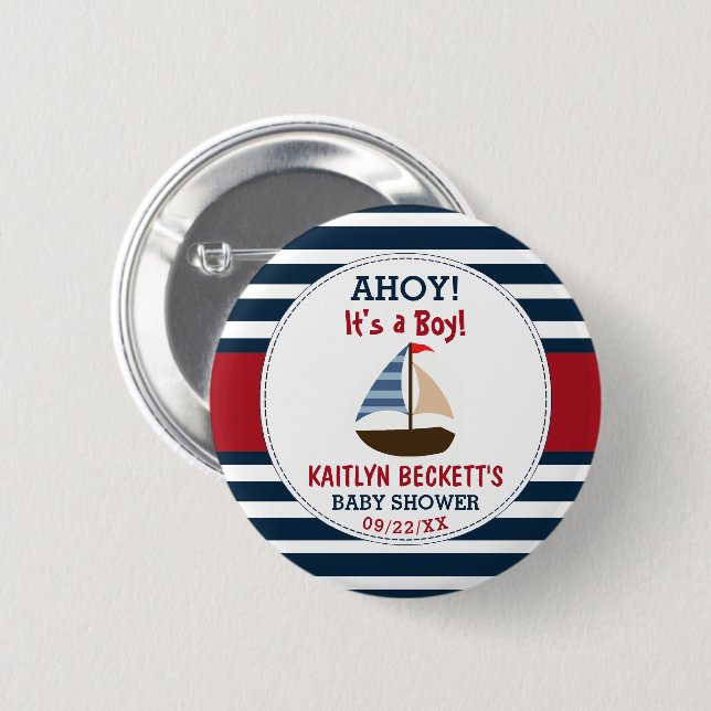 Ahoy! Das ist ein Junge! Babydusche für Nautical B Button (Vorne & Hinten)