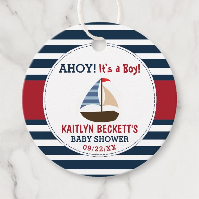 Ahoy! Das ist ein Junge! Babydusche für Nautical B Geschenkanhänger (Vorderseite)