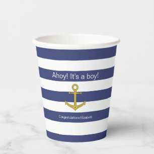 Ahoy! Das ist ein Junge! Blue White Nautical Baby Pappbecher