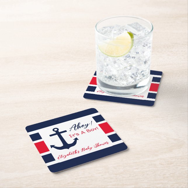 Ahoy! Das ist ein Junge! Kinderdusche Rechteckiger Pappuntersetzer (Vor Ort)