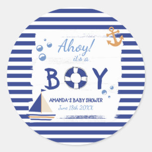 Ahoy! Das ist ein Junge! Sailor Marine Blue Baby D Runder Aufkleber