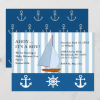 Ahoy Es ist ein Baby-Dusche Segelschiff Sepia Blue