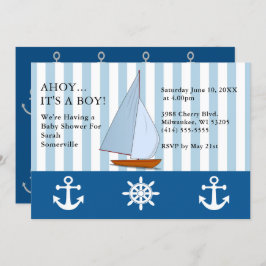 Ahoy Es ist ein Baby-Dusche Segelschiff Sepia Blue Einladung