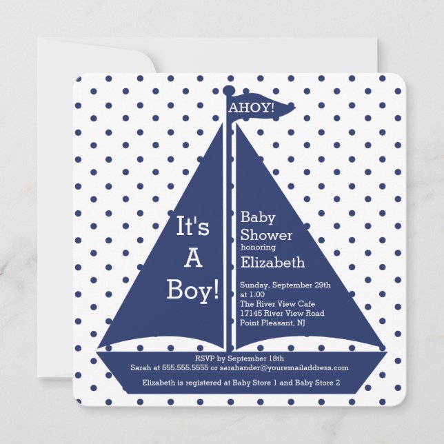 Ahoy! Es ist ein Baby Sailboat Baby Shower Einladu Einladung (Vorderseite)