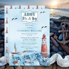 Ahoy Es ist ein Boy Lighthouse Ocean Baby Shower Einladung