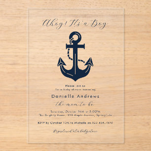 Ahoy Es ist ein Junge Acryl Baby Shower Nautical Acryleinladungen