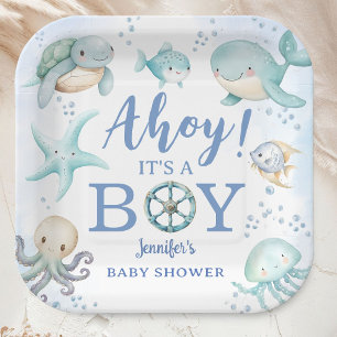 Ahoy, es ist ein Junge  Baby-Einweihungsfeier Seem Pappteller