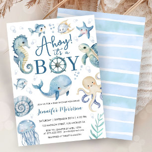 Ahoy, es ist ein Junge - Baby Shower Blau Nautical Einladung