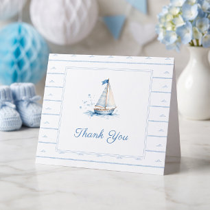 Ahoy, es ist ein Junge - Baby Shower Blaues Segelb Dankeskarte