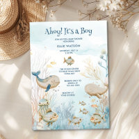 Ahoy, es ist ein Junge, Blau, Beige, Koralle, Wal,