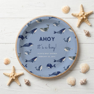 Ahoy, es ist ein Junge Blauwal Baby Shower Pappteller