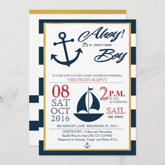  Ahoy! Es ist ein Junge! Einladung (Vorne/Hinten)