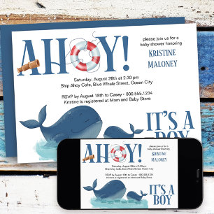 Ahoy, es ist ein Junge, Happy Whale Jungen-Baby-Pa Einladung