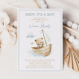 Ahoy, es ist ein Junge, kleiner Segelbär-Baby-Part Einladung