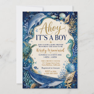 Ahoy, es ist ein Junge, nautische Babyparty Einladung