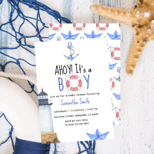Ahoy, es ist ein Junge! Nautische Babyparty Einladung