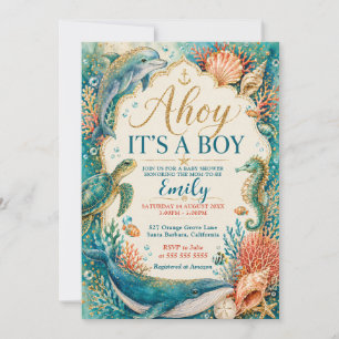Ahoy, es ist ein Junge, nautische Babyparty Einladung