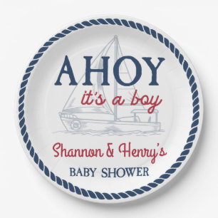 Ahoy, es ist ein Junge, nautische Babyparty Pappteller