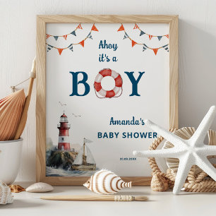 Ahoy, es ist ein Junge, nautische Babyparty-Willko Poster