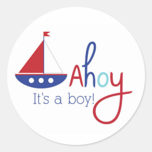Ahoy, es ist ein Junge! Nautischer Baby Shower Auf Runder Aufkleber