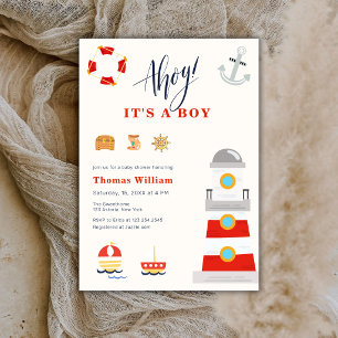 Ahoy, es ist ein Junge, Segel Leuchtturm Baby Show Einladung