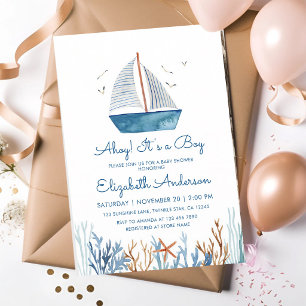 Ahoy, es ist ein Junge, Segelboot, nautische Babyp Einladung
