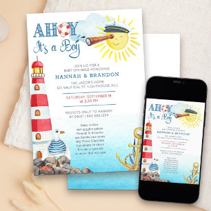 Ahoy, es ist ein Junge Süße nautische Babyparty Einladung