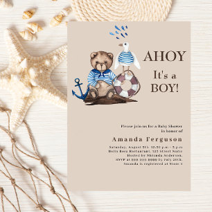 Ahoy es ist ein Junge Teddy Seemann beige Baby Dus Einladung