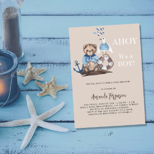 Ahoy, es ist ein Junge Teddybär Seemann Baby Showe Einladung