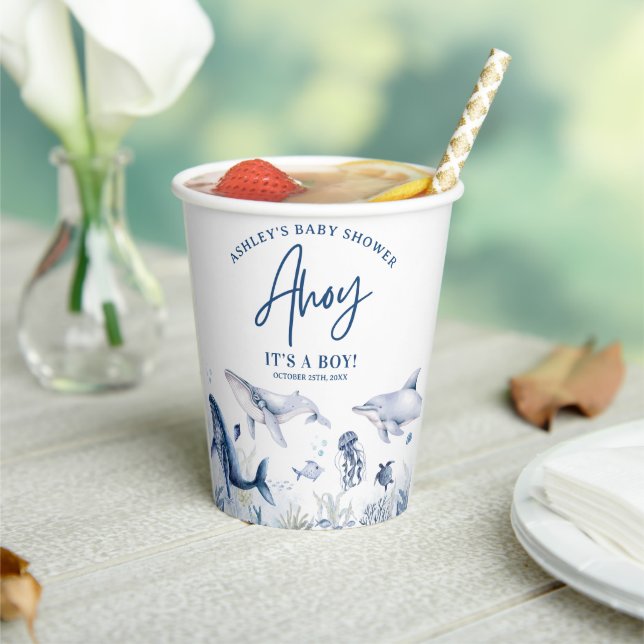 Ahoy! Es ist ein Junge, unter der Sea Boy Baby Dus Pappbecher (In Situ)