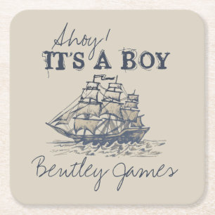 Ahoy! Es ist ein Junge, vintage nautische Babypart Rechteckiger Pappuntersetzer