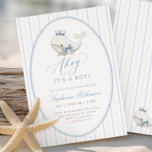 Ahoy, es ist ein Junge, Wal Baby Shower Einladung
