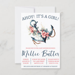 AHOY! Es ist ein MÄDCHEN! Bloral Anchor Baby Dusch Einladung
