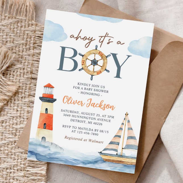 Ahoy Es ist eine Baby-Baby-Dusche für Boy Nautical Einladung (Von Creator hochgeladen)