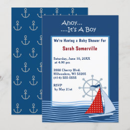 Ahoy Es ist eine Baby Blue Sailboat Babydusche Einladung