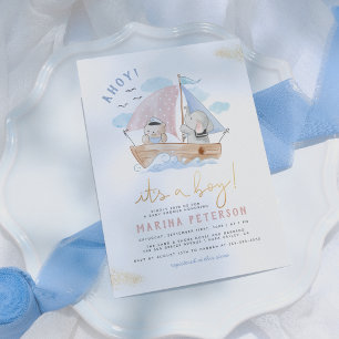 Ahoy Es ist eine Baby Elephant Sailboat Babydusche Einladung