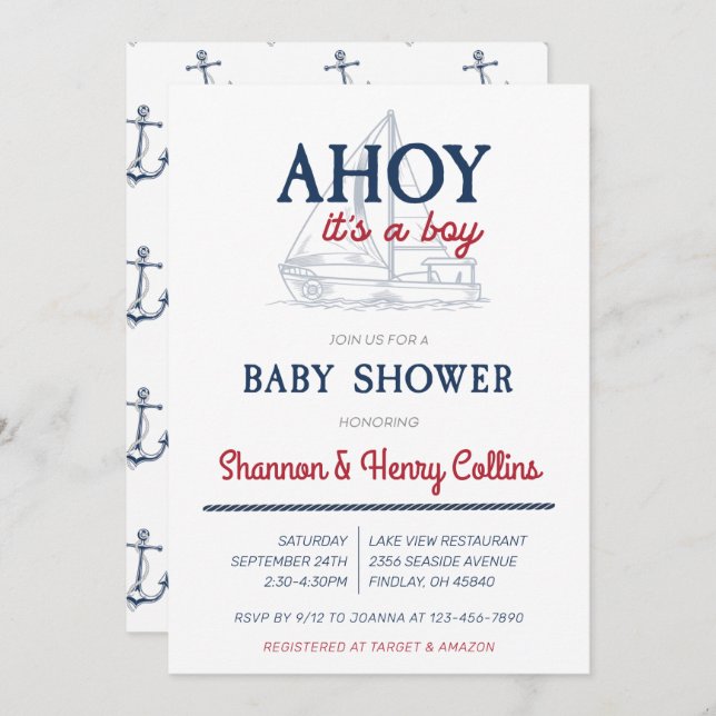 Ahoy Es ist eine Baby-Kinderdusche Einladung (Vorne/Hinten)