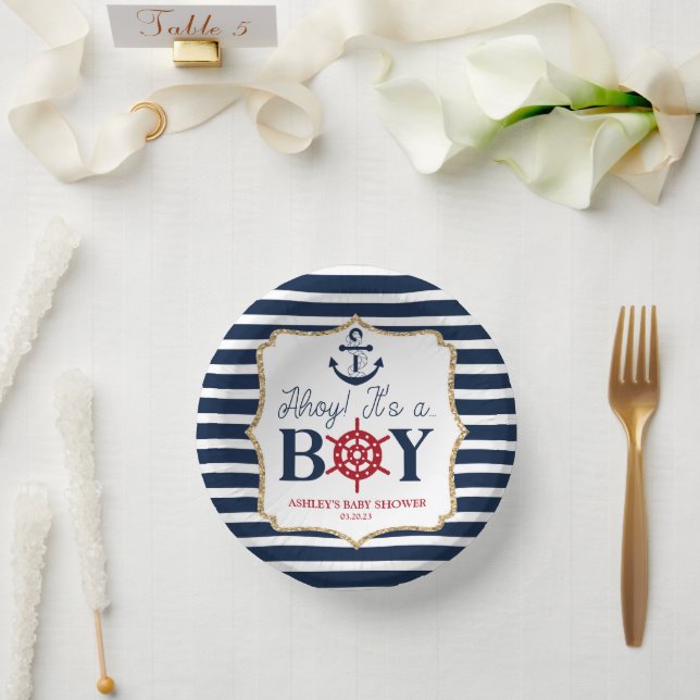Ahoy Es ist eine Baby Nautical Navy Blue Baby Dusc Pappteller (Hochzeit)