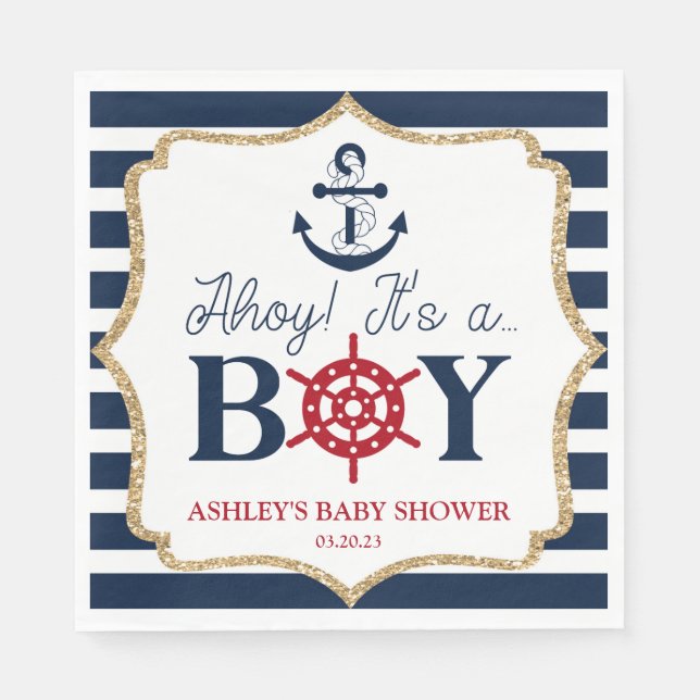 Ahoy Es ist eine Baby Nautical Navy Blue Baby Dusc Serviette (Vorderseite)