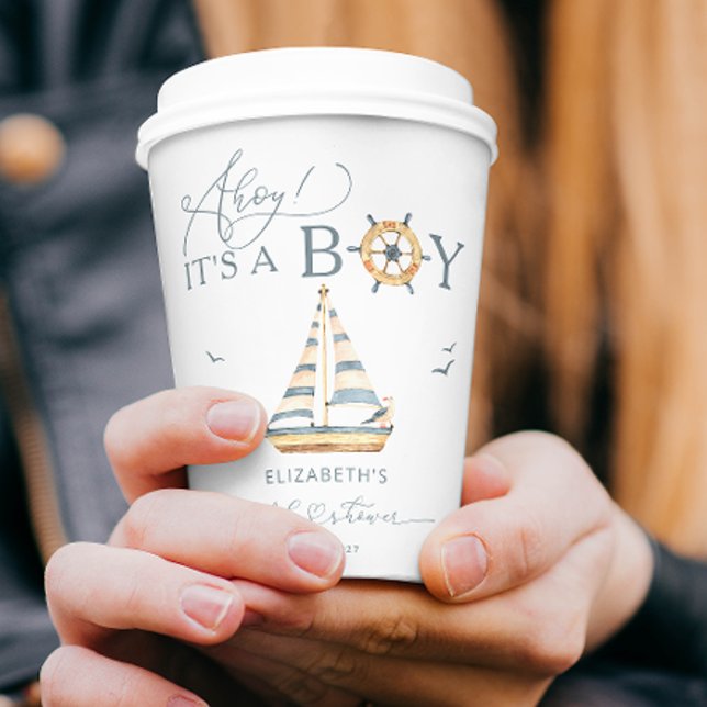 Ahoy Es ist eine Babydusche für Boy Nautical Sailb Pappbecher (Von Creator hochgeladen)